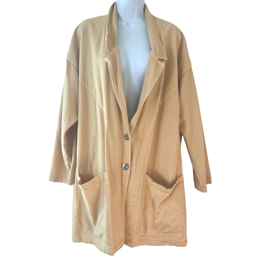 Vintage 90s Crinkle Cotton Lightweight Oversized Long Blazer All Season OS